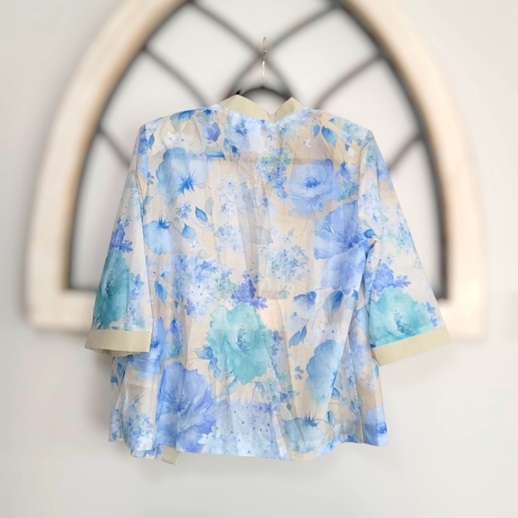 *NWOT* Haband, Chiffon Blue Floral Dipped hem Kimono Jacket / Cover Up SZ LP - Picture 4 of 6